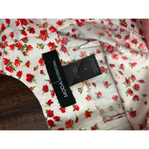 Moda International Red White Floral Ruffle Sleeveless Dress, Size 2 - Picture 8 of 10